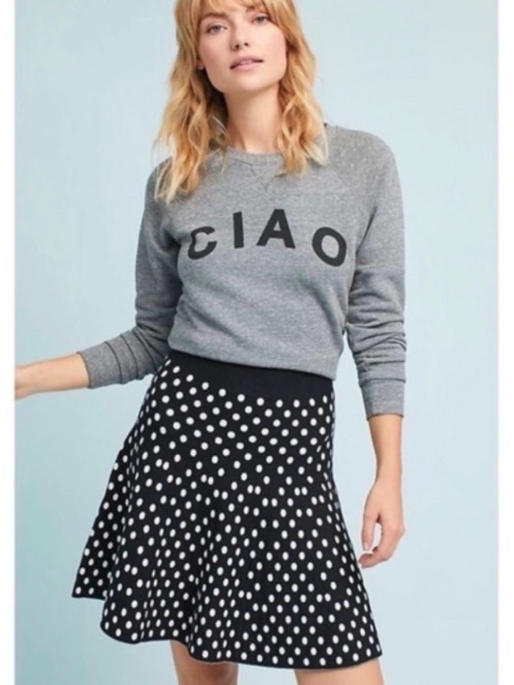 Maeve Black & White Polka Dot Skater Skirt